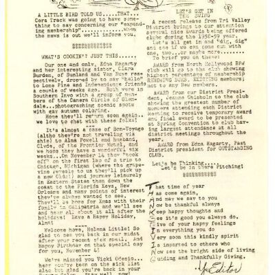 2004.14.113: Whitney Peeks newsletter, November 1958, pg. 2: Origformat: Artifact; Resolution: 150 dpi