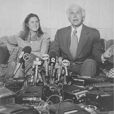 Lynn Duryea and father Perry B. Duryea Jr. at a press conference, 1970s