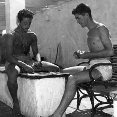 Lou Vilardi and Paul Cook, lifeguards in 1946 | Lou Vilardi [Surf Club Pool] digital photos, Montauk Library Archives