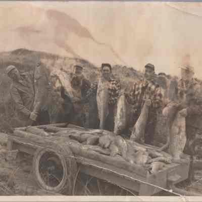 Men with their catch after haul seining off Napeague, 1950s | Montauk Library Archives