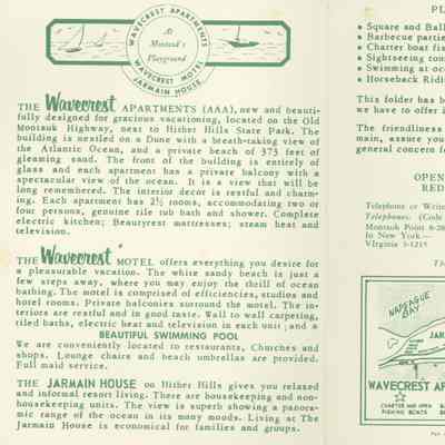 Brochure for Wavecrest Motel & Apartments (back) | Montauk Library Archives