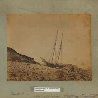 Sailing ship wreck [Lewis King] in Turtle Cove near Montauk light, 1889