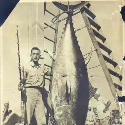 Robert Akin III, 758 lb Tuna, 1956 | Bill Akin Collection, Montauk Library Archives