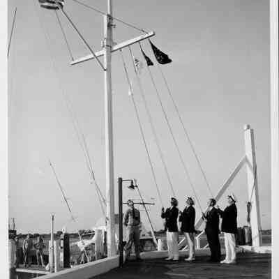 Flag-raising ceremony at the Montauk Yacht Club, 1957 | Frank Tuma, Jr. Photograph Collection, Montauk Library Archives