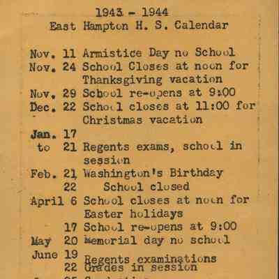 East Hampton High School schedule, 1943-1944