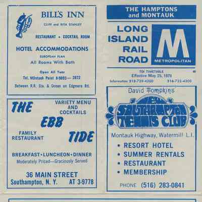 The Hamptons and Montauk, Long Island Rail Road Timetable, 1970