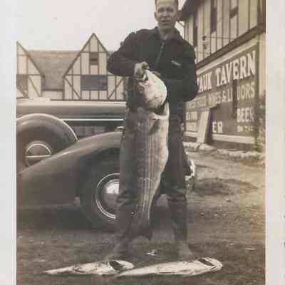 32 1/2 lb Striped Bass caught October 22, 1939 Montauk | John Ludwig Photograph Collection