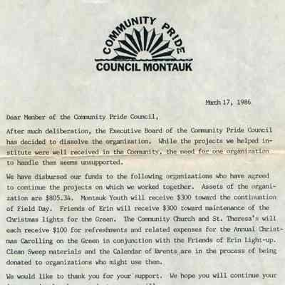 Community Pride Council Montauk Letters, 1986