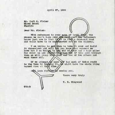 Correspondence between T. E. Ringwood and Carl G. Fisher, April 27, 1936 | Montauk Library Archives