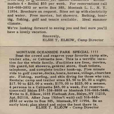 Montauk Oceanside Park promotional mailers | Fred Klepper collection, Montauk Library Archives