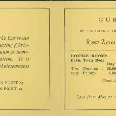 Room rates card, season 1932, Gurney's Inn | Montauk Library Archives