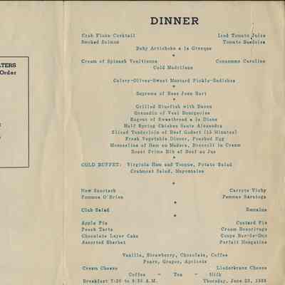 Montauk Manor Dinner Menu, June 22, 1939 | Montauk Library Archives