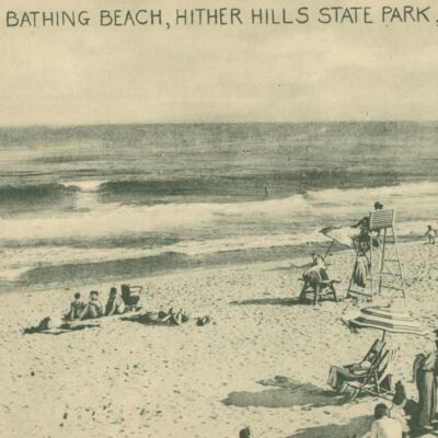 Postcard of Bathing Beach, Hither Hills State Park, Tomlin Art Co. | Montauk Postcard Collection, Montauk Library Archives