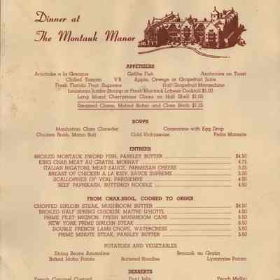 Dinner at The Montauk Manor Menu Collection