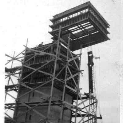 Construction of the lighthouse fire control tower, c. 1940s | Montauk Library Archives