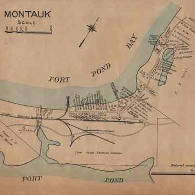 Map Fragment showing the Montauk Fishing Village on Fort Pond Bay, Montauk, NY 1916.