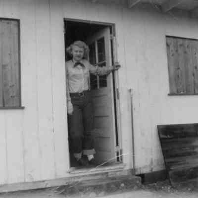 Marjorie Blume in the doorway of the Texaco Station, undated | Montauk Library Archives