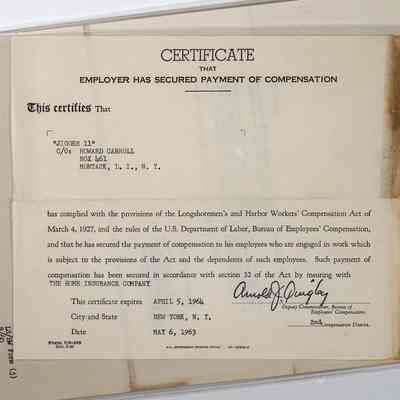 Insurance documents | Captain Howard "Howie" Carroll Logbook Collection, Montauk Library Archives.