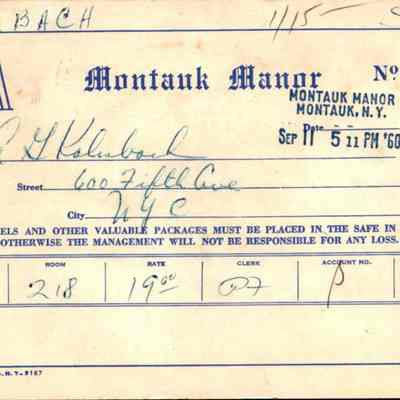 Reservation card for the Montauk Manor, 1960 | Montauk Library Archives