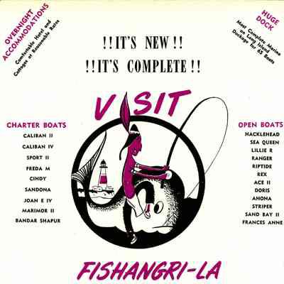Flyer for amenities and activities at Fishangri-la | Fishangri-la Scrapbook, Al Sari Collection, Montauk Library Archives