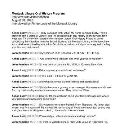 Transcript | Montauk Library Archives