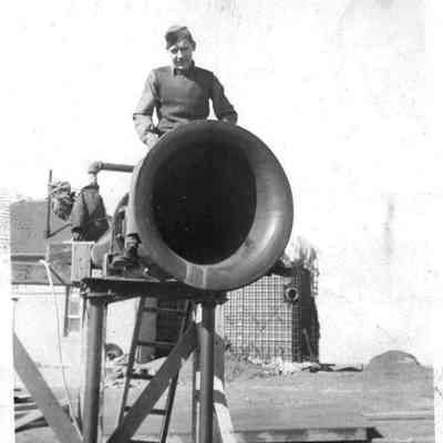 Soldier and foghorn, c. 1940s | Montauk Library Archives