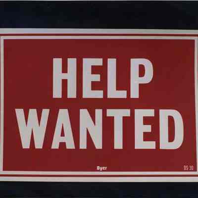 A photo view of a "Help Wanted" sign. 4/3/1991.