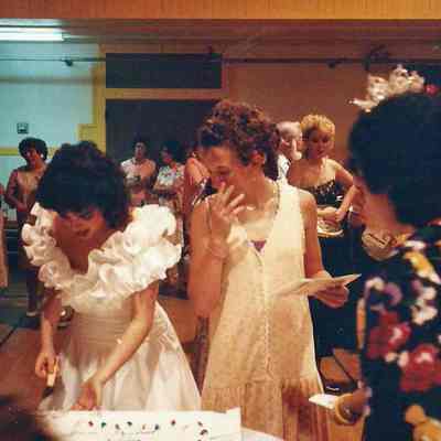 Chressie Gagne getting a piece of cake