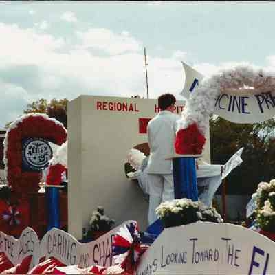 A color photograph of the hospital float in the 250th Anniversary Parade.