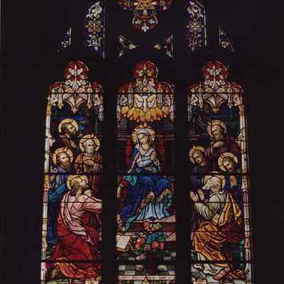 A photo view of a stained glass window at St. John's Church. 3/4/1988.