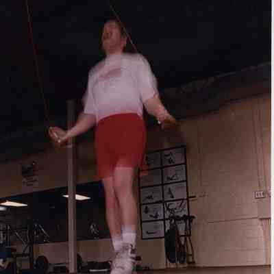 A photo view of a man jump roping. 5/23/1989.