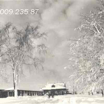 A photo of Brunswick's Railroad Station after a blizzard.
