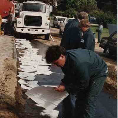 A photo view of cleaning up an oil spill. 10/5/1988.