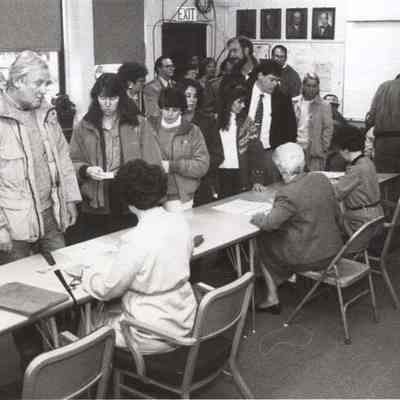 A photo view of "opening of the polls". 10/4/1992.