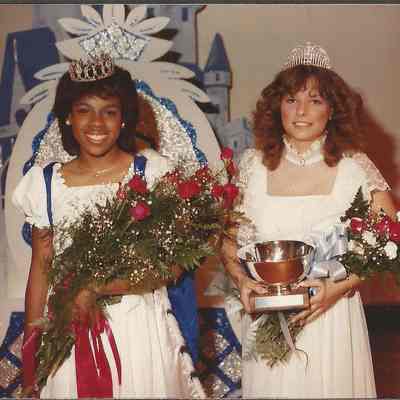 A color photograph of 1983-84 Brunswick Teen Queen Kim Carslick and the 1983 Miss Brunswick Karen Coombs