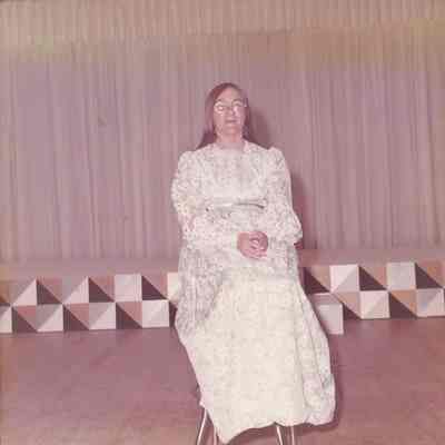 Dianne Racine contestant #1 practicing her recitation at dress rehearsal