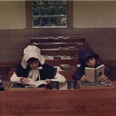 A photo view of some children in period clothes. 8/30/1988.