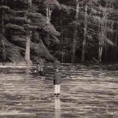 A photo view of playing hockey on Booker's Pond.
