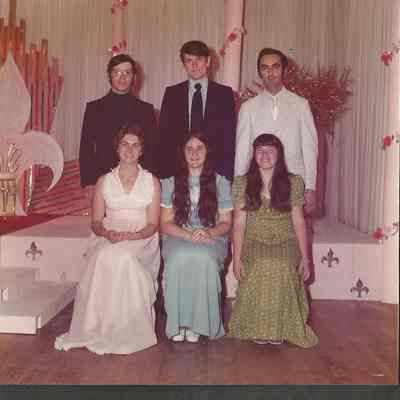 At the Teen Queen Ball sitting are Cathy, Jane and Patricia,