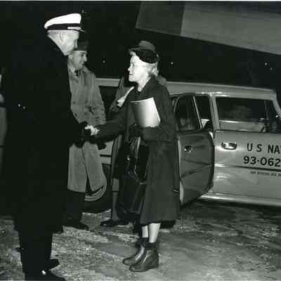 Senator Margaret Chase Smith leaving Brunswick Naval Air Station