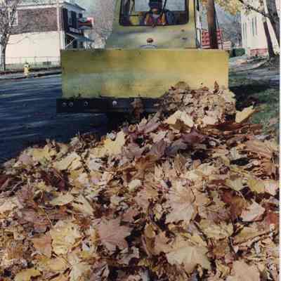 A photo view of cleaning up leaves. 11/6/1989.