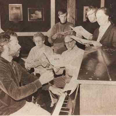 A photo view of the Chorale at practice. 11/11/1982.