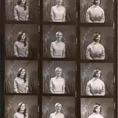 A B/W contact print of various unknown girls.