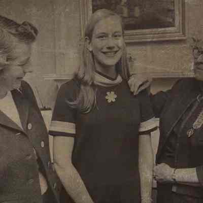 A photo view of Frances Pinfold receiving an award. 4/26/1968.