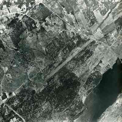 A B/W aerial photograph of an area New Meadows River.