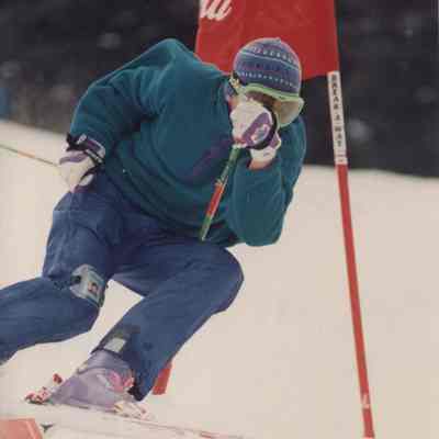 A photo view of Bobby Waddle skiing. 4/6/1992.