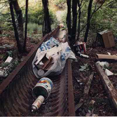 A photo view of trash behind BIW offices. 6/18/1991