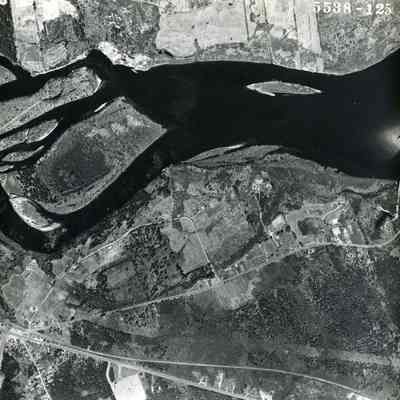 An aerial photo of the Androscoggin River. 5/4/1953
