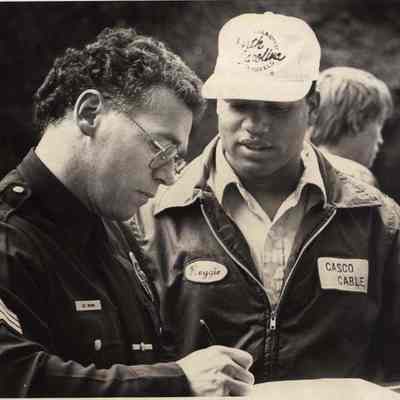 A photo view of Sgt. Clarence Brown and Reggie Brown. 4/8/1992.