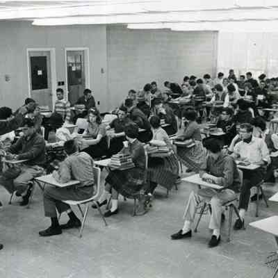 A photo of a classroom at Brunswick High School. c. 1962.